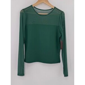 NWT No Boundaries Junior's True Green‎ Mesh Top Blouse Size L Hipster Boho